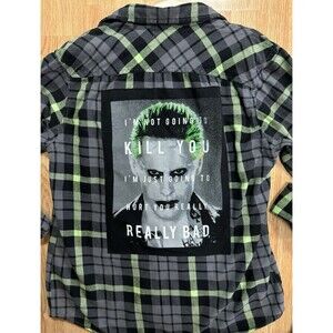 Upcycled  Joker Suicide squad Flannel Shirt Size XL Unisex Button Down Plaid